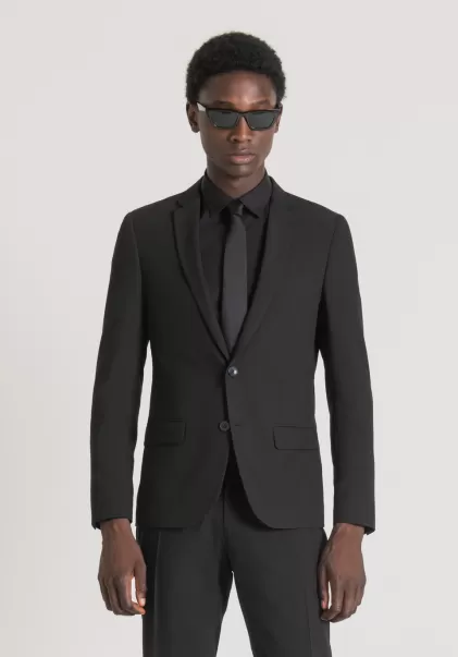 Hombre Negro Elegante Chaqueta Slim Fit «Bonnie» De Tejido De Mezcla De Viscosa Elástico Chaquetas Y Chalecos Antony Morato