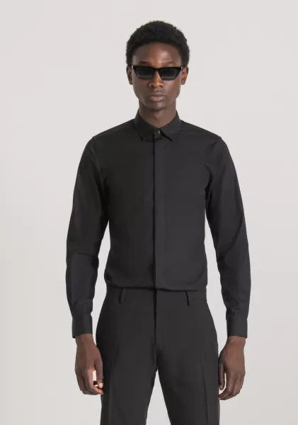 Camisas Negro Antony Morato Camisa Slim Fit «London» En Algodón Easy Iron Con Botón Oculto Precio Asequible Hombre