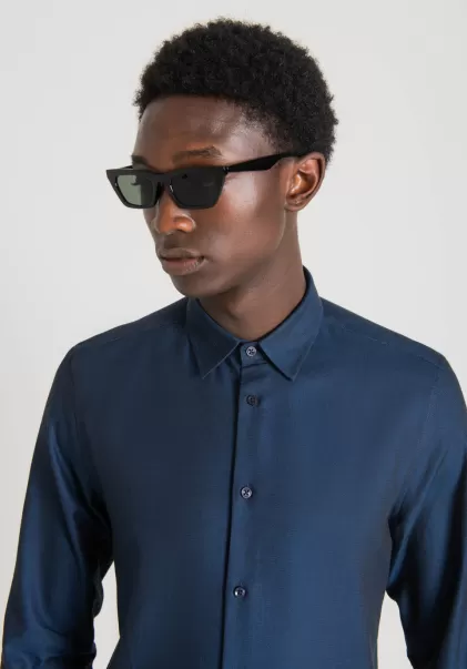 Comercio Camisas Hombre Camisa Slim Fit «Napoli» De Algodón 100 % Soft-Touch Tinta Azul Antony Morato