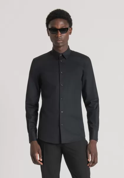 Antony Morato Camisa Slim Fit «Napoli» De 100 % Algodón Nuevo Hombre Negro Camisas