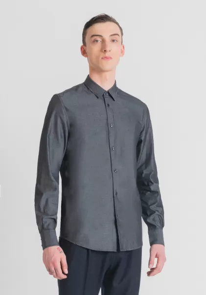 Diseño Blu Denim Hombre Camisas Camisa Slim Fit «Napoli» De Puro Algodón Easy Iron Con Efecto Vaquero Antony Morato