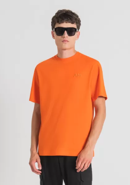 Ultimo Modelo Antony Morato Camiseta Extragrande De 100 % Algodón Con Logotipo Bordado Hombre Naranja Camisetas Y Polo
