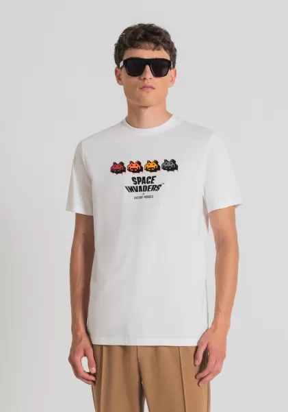 Antony Morato Hombre Camiseta Regular Fit 100 % De Algodón Con Estampado Space Invaders Crema Camisetas Y Polo Rebaja