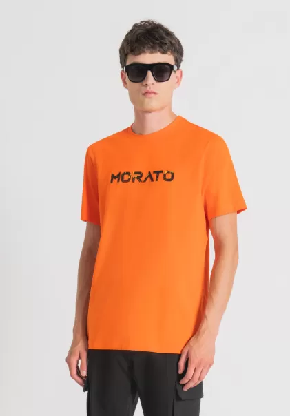 Naranja Camiseta Regular Fit De Puro Algodón Puro Con Logotipo Engomado Estampado Hombre Camisetas Y Polo Antony Morato Precio De Liquidación