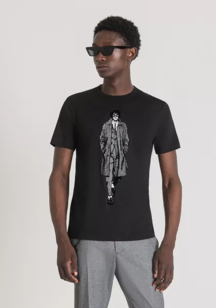 Camiseta Slim Fit De Puro Algodón Con Estampado Delantero Hombre Compra Antony Morato Camisetas Y Polo Negro