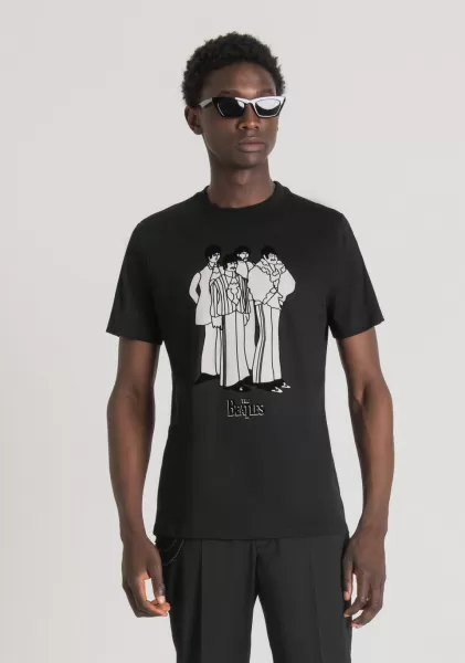 Negro Marca Camiseta Regular Fit 100 % De Algodón Con Estampado «The Beatles» Camisetas Y Polo Antony Morato Hombre