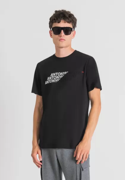 Camiseta Regular Fit De Algodón Con Logotipo Estampado De Efecto Gomado Diseño Negro Camisetas Y Polo Antony Morato Hombre