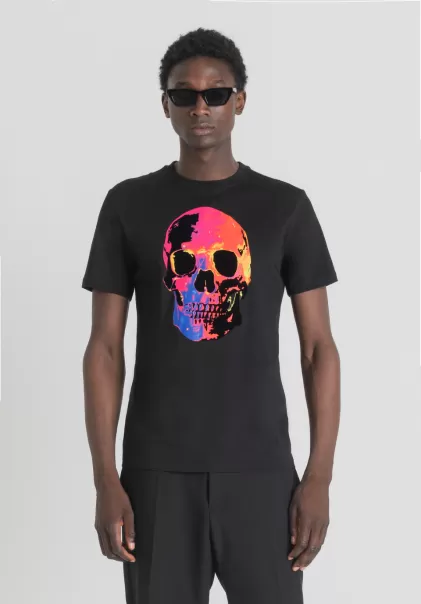 Calidad Camisetas Y Polo Negro Hombre Antony Morato Camiseta Slim Fit De 100 % Algodón Suave Con Estampado De Calavera