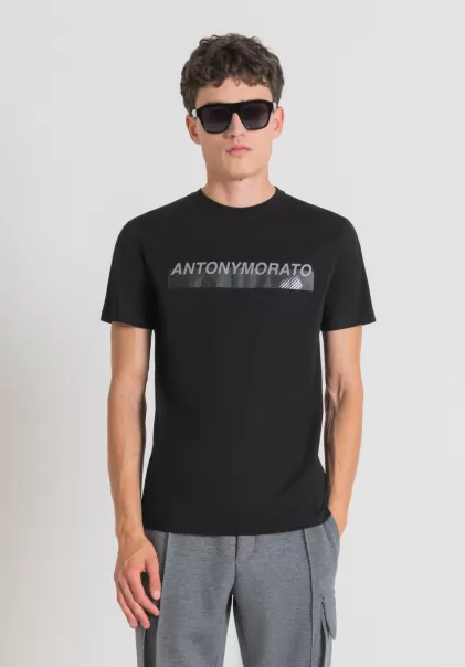 Estándar Antony Morato Camiseta Slim Fit De 100 % Algodón Con Logotipo Engomado Estampado Negro Camisetas Y Polo Hombre