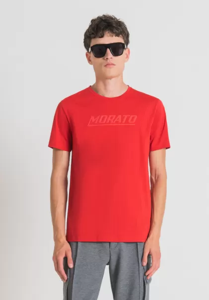 Rojo Fuego Antony Morato En Línea Hombre Camisetas Y Polo Camiseta Slim Fit De Puro Algodón Con Estampado «Morato»