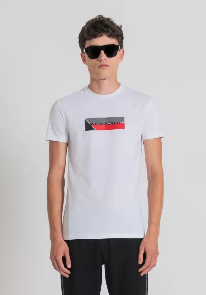 Antony Morato Camisetas Y Polo Camiseta Super Slim Fit De Algodón Elástico Con Estampado Frontal Precio De La Actividad Hombre Blanco