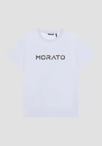 Crema Hombre Camisetas Y Polo Calidad Camiseta Regular Fit De Puro Algodón Puro Con Logotipo Engomado Estampado Antony Morato