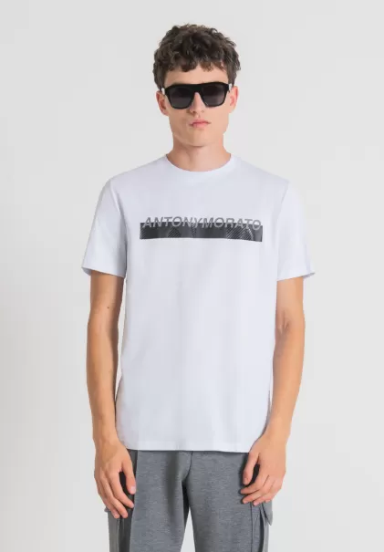 Hombre Autorización Antony Morato Camiseta Slim Fit De 100 % Algodón Con Logotipo Engomado Estampado Blanco Camisetas Y Polo
