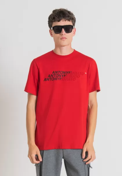 Antony Morato Rojo Hombre Camisetas Y Polo Comprar Camiseta Regular Fit De Algodón Con Logotipo Estampado De Efecto Gomado