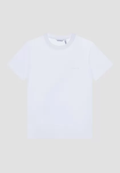 Hombre Camisetas Y Polo Antony Morato Camiseta Regular Fit De Viscosa Sostenible Con Logotipo Estampado Crema Edicion Limitada