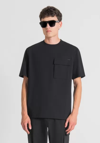 Moda Antony Morato Camisetas Y Polo Negro Camiseta Extragrande De Algodón Puro Con Bolsillo En El Lado Del Corazón Hombre