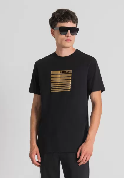 Antony Morato Hombre Camisetas Y Polo Negro Edicion Limitada Camiseta Regular Fit 100 % De Algodón Con Estampado Flock