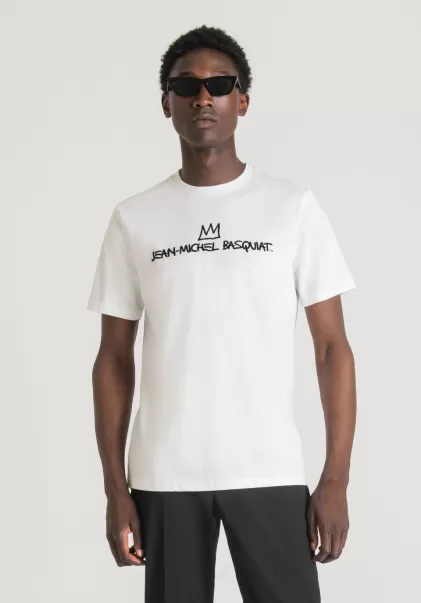 Camiseta Regular Fit 100 % De Algodón Con Estampado Basquiat Calidad Hombre Crema Camisetas Y Polo Antony Morato