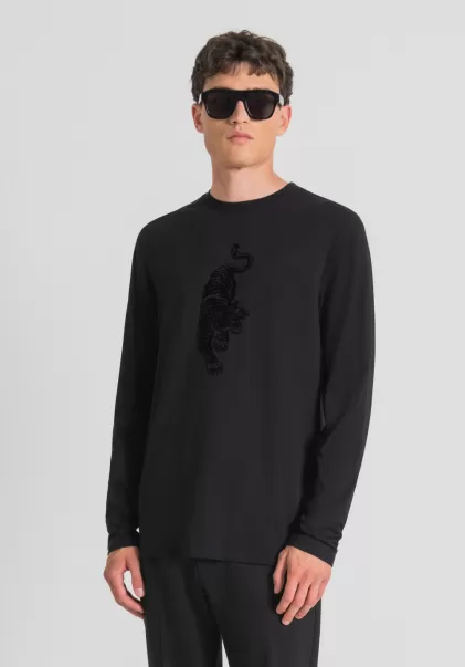 Negro Camisetas Y Polo Hombre Camiseta Regular Fit 100 % De Algodón Con Estampado De Tigre Salida Antony Morato