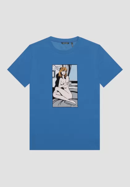 Antony Morato Asegurar Hombre Camiseta Regular Fit 100 % De Algodón Con Estampado De Viñetas Cobalt Camisetas Y Polo