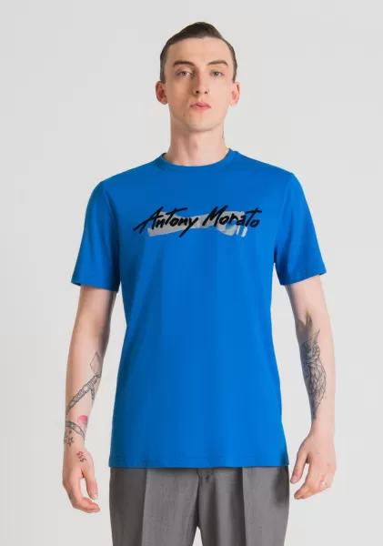 Hombre Camisetas Y Polo Camiseta Regular Fit De Algodón Puro Con Logotipo De Goma Estampado Cobalt Estado Del Inventario Antony Morato