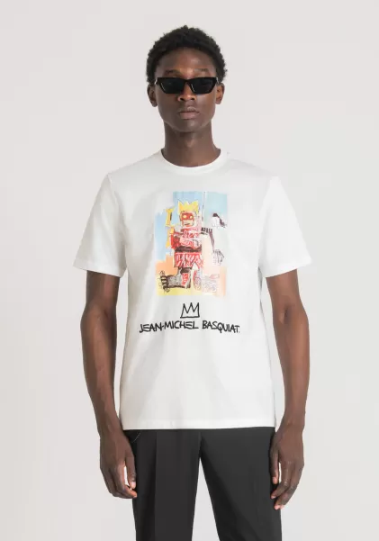 Crema Novedad Hombre Camisetas Y Polo Antony Morato Camiseta Regular Fit De Algodón Con Estampado Basquiat