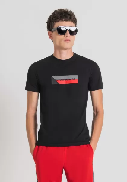 Camiseta Super Slim Fit De Algodón Elástico Con Estampado Frontal Camisetas Y Polo Precio De Descuento Antony Morato Negro Hombre