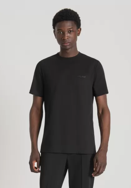 Antony Morato Garantizado Hombre Negro Camiseta Regular Fit De Viscosa Sostenible Con Logotipo Estampado Camisetas Y Polo