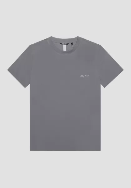 Antracita Camiseta Regular Fit De Viscosa Sostenible Con Logotipo Estampado Innovador Hombre Antony Morato Camisetas Y Polo