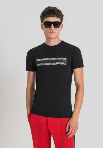 Camisetas Y Polo Negro Camiseta Super Slim Fit De Algodón Elástico Con Logotipo En Relieve Hombre 2024 Antony Morato