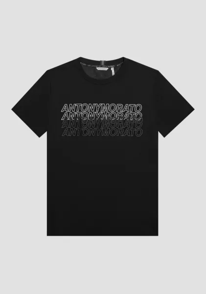 Negro Hombre Barato Antony Morato Camisetas Y Polo Camiseta Slim Fit De 100 % Algodón Con Logotipo Estampado Con Efecto Engomado