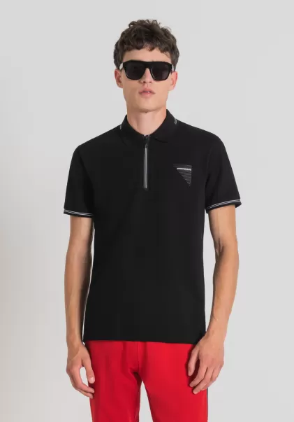 Camisetas Y Polo Hombre Negro Antony Morato Polo Slim Fit De Piqué De Algodón Mercerizado Con Logotipo De Goma Estampado Venta