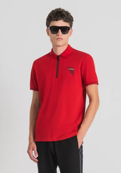 Rojo Antony Morato España Hombre Camisetas Y Polo Polo Slim Fit De Piqué De Algodón Mercerizado Con Logotipo De Goma Estampado