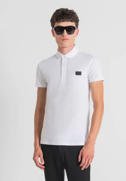 Antony Morato Camisetas Y Polo Hombre Moda Polo Super Slim Fit De Algodón Elástico Con Placa Con Logotipo Blanco