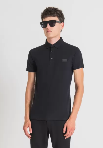 Negro Hombre Vender Camisetas Y Polo Antony Morato Polo Super Slim Fit De Algodón Elástico Con Placa Con Logotipo