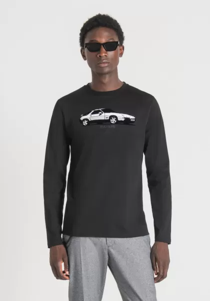Antony Morato Negro Camisetas Y Polo Hombre Productos Recomendados Camiseta Regular Fit De Manga Larga De Algodón Suave Con Estampado De Coche