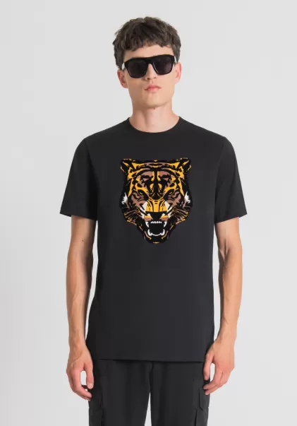 Negro Camiseta Regular Fit 100 % De Algodón Con Estampado De Tigre Hombre Antony Morato Camisetas Y Polo Exclusivo