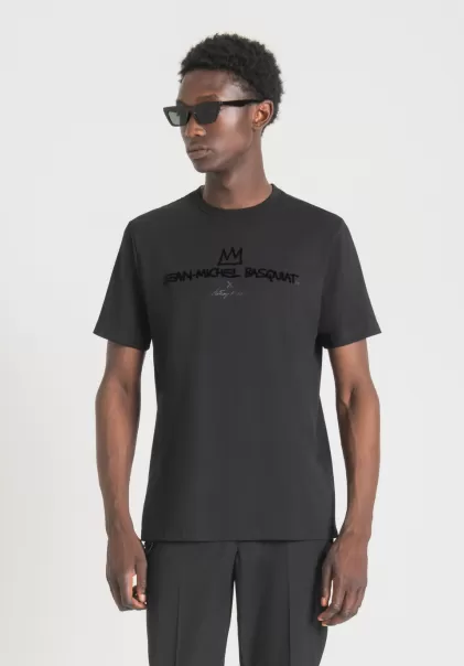 Antony Morato Hombre Asegurar Negro Camisetas Y Polo Camiseta Regular Fit 100 % De Algodón Con Estampado Basquiat