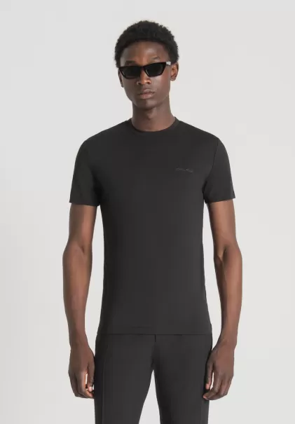 Camiseta Super Slim Fit De Algodón Elástico Con Logotipo Estampado Negro Camisetas Y Polo Hombre Nuevo Producto Antony Morato