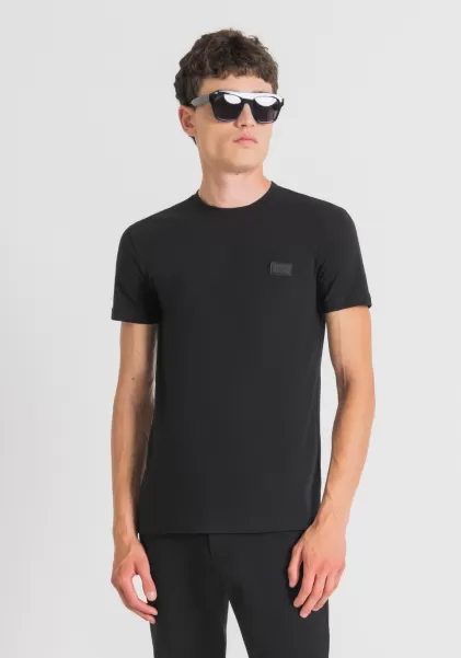 Hombre Camisetas Y Polo Antony Morato Popularidad Camiseta Super Slim Fit Con Placa Del Logotipo Negro