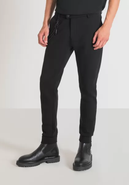 Pantalones Nuevo Producto Negro Hombre Pantalones De Felpa Skinny Fit De Mezcla De Algodón Con Cierre Con Botón Y Bajo Elástico Antony Morato