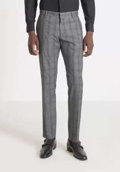 Antony Morato Hombre Pantalones Slim Fit «Bonnie» De Tejido Elástico Con Estampado Príncipe De Gales Negro Pantalones 2024