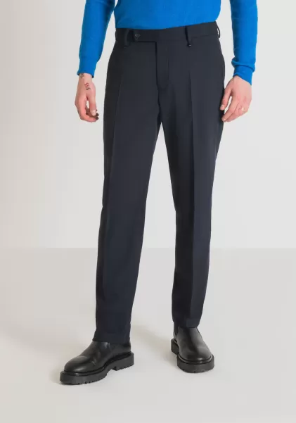 2024 Hombre Pantalones Regular Straight Fit «Phil» De Tejido Dobby De Mixto De Viscosa Elástica Antony Morato Pantalones Tinta Azul