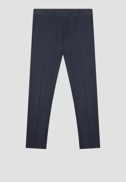 Hombre Pantalones Pantalón Slim Fit «Bonnie» De Tejido De Mezcla De Viscosa Con Motivo De Rayas Tinta Azul Antony Morato Comprar