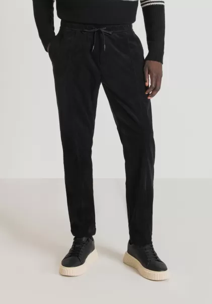 Pantalones Negro Pantalón Regular Fit De Terciopelo Suave Con Cordón Antony Morato Garantizado Hombre