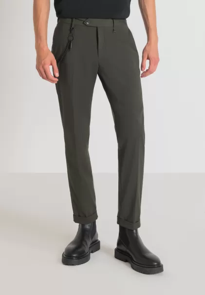 Pantalones Slim Fit «Rad» Tobilleros Con Pliegue Central Pantalones Oferta Del Dia Hombre Verde Militar Oscuro Antony Morato
