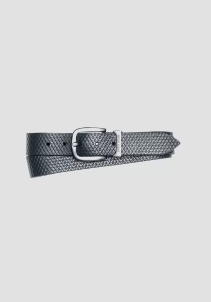 Hombre Cinturones Cinturón De Piel 100 % Con Estampado Geométrico Antony Morato Tinta Azul Comercio