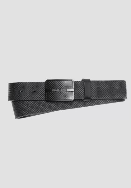 Cinturones Antony Morato Compra Negro Cinturón De Piel Con Estampado Geométrico Y Placa Con El Logotipo Hombre