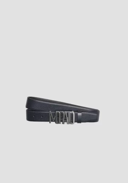 Cinturón De Piel Pura Con Hebilla Con Las Letras «Morato» Antony Morato Tinta Azul Hombre Nuevo Producto Cinturones