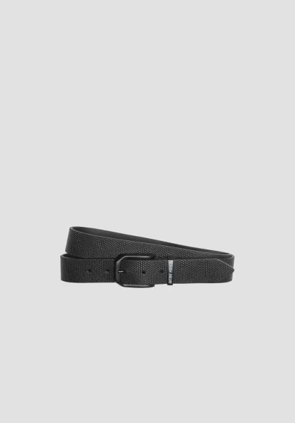 Moderno Cinturón De Piel Auténtica Con Hebilla Brillante Negro Antony Morato Cinturones Hombre